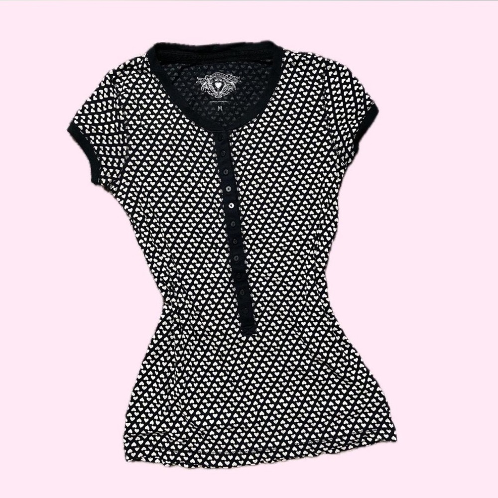 White Heart Button Up Short Sleeve Top - Picture 3 of 5